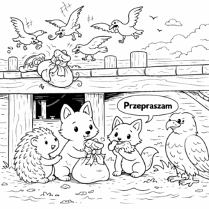 Kolorowanka Lis i przyjaciele w wielkim świecie